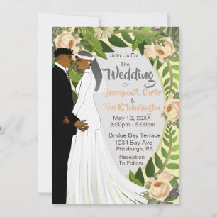 Invitación Boda Floral African American Bride & Groom