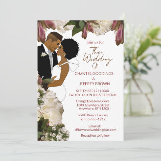 Invitación Boda floral afroamericana de novia y novio