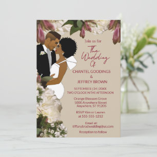 Invitación Boda floral afroamericana de novia y novio