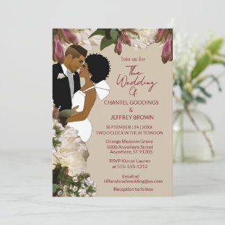 Invitación Boda floral afroamericana de novia y novio