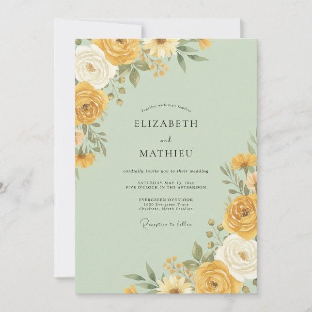 Invitación Boda Floral Amarilla (Anverso)