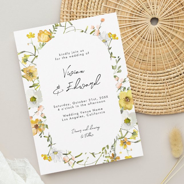 Invitación Boda floral amarilla acuarela boho rústica (Subido por el creador)