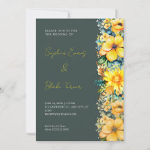 Boda Floral Amarilla Bohemiana Verde Oscuro