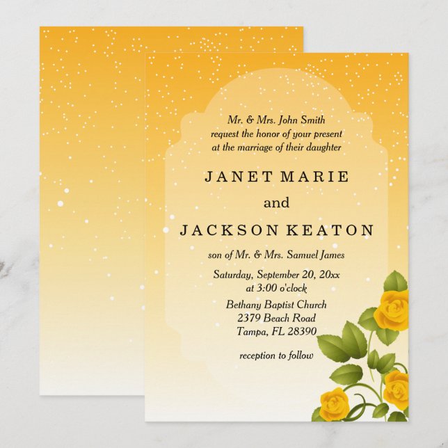 Invitación Boda floral amarilla de la pendiente (Anverso / Reverso)