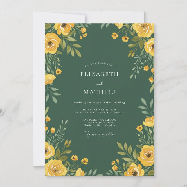 Invitación Boda Floral Amarilla del Bosque (Anverso)