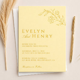 Invitación Boda floral amarilla mantequilla moderna