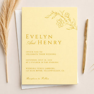 Invitación Boda floral amarilla mantequilla moderna
