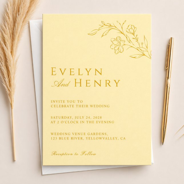 Invitación Boda floral amarilla mantequilla moderna (Subido por el creador)