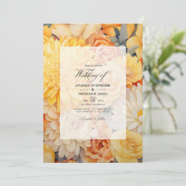 Invitación Boda floral amarilla, naranja y marfil