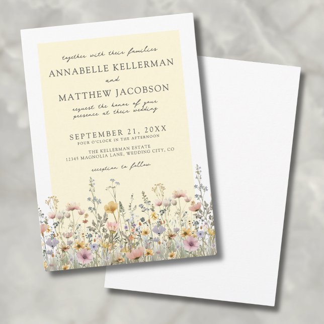 Invitación Boda floral amarilla silvestre botánica boho (Boho Botanical Wildflower Yellow Floral Wedding Invitation)