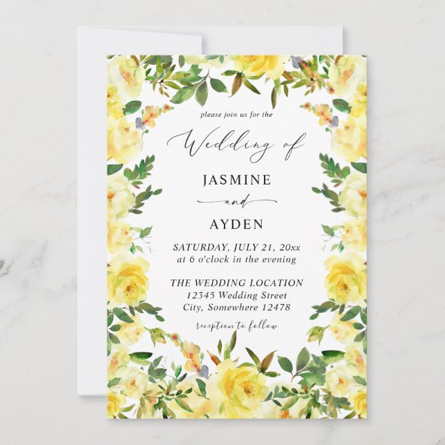 Invitación Boda Floral Amarilla V2 (Anverso)