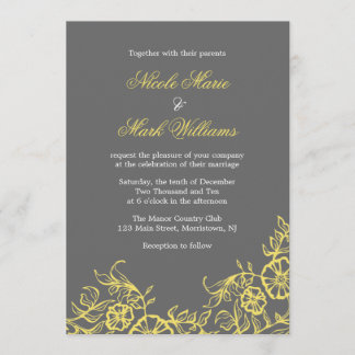 Invitación Boda floral amarilla y gris hermosa