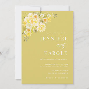 Invitación Boda floral amarilla y verde cítrica todo en uno