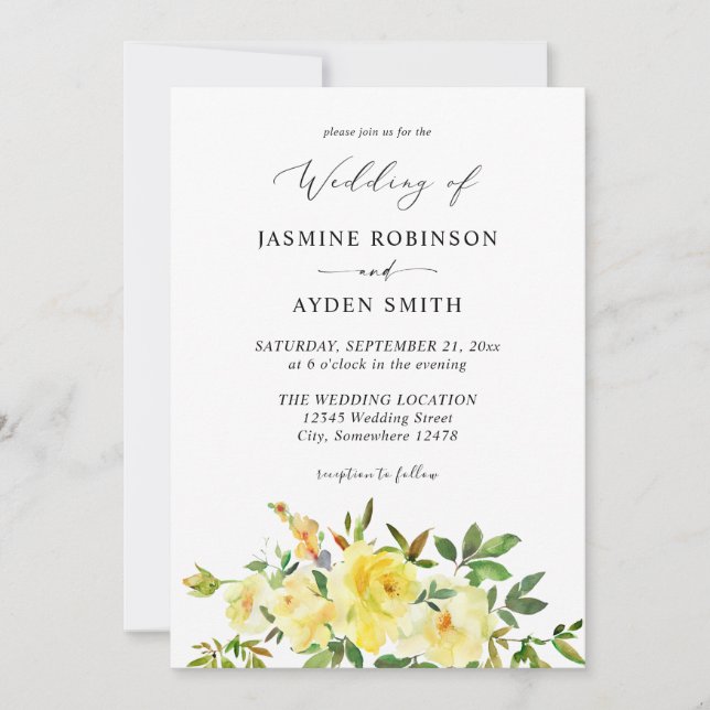 Invitación Boda floral amarillo (Anverso)