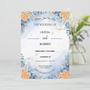 Invitación Boda floral amarillo amarillo azul Minimalista sim