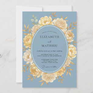 Invitación Boda Floral Amarillo Azul Polvoriento