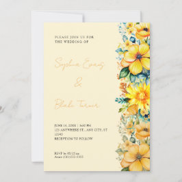 Invitación Boda Floral Amarillo Bohemio