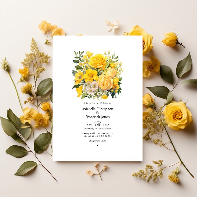 Invitación Boda floral amarillo brillante (Subido por el creador)