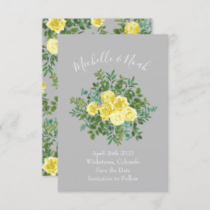 Invitación Boda floral amarillo claro y gris Rosa fecha de re