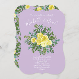 Invitación Boda floral amarillo claro y Rosa púrpura Lilac