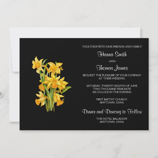 Invitación Boda floral amarillo Daffodil (Anverso)