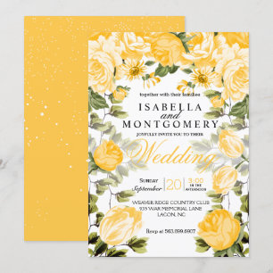 Invitación Boda floral amarillo dorado botánico