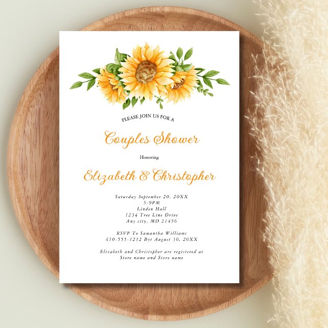 Invitación Boda floral amarillo giratorio duchas duchas (Sunflowers Yellow Floral Couples Shower Bridal Shower Wedding Show Invitation Digital or Printed)