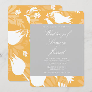 Invitación Boda Floral Amarillo Gris Tulipán Botánico Moderno