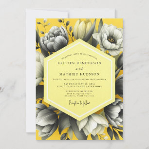 Invitación Boda Floral Amarillo Grisescale