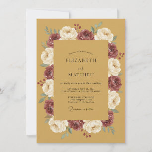 Invitación Boda Floral Amarillo Mostaza Botánico