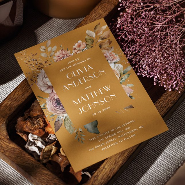 Invitación Boda floral amarillo mostaza detalles del código Q (Subido por el creador)