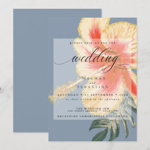 Invitación Boda floral amarillo Naranja elegante audaz