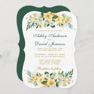 Invitación Boda Floral Amarillo Oro Verde Blanco