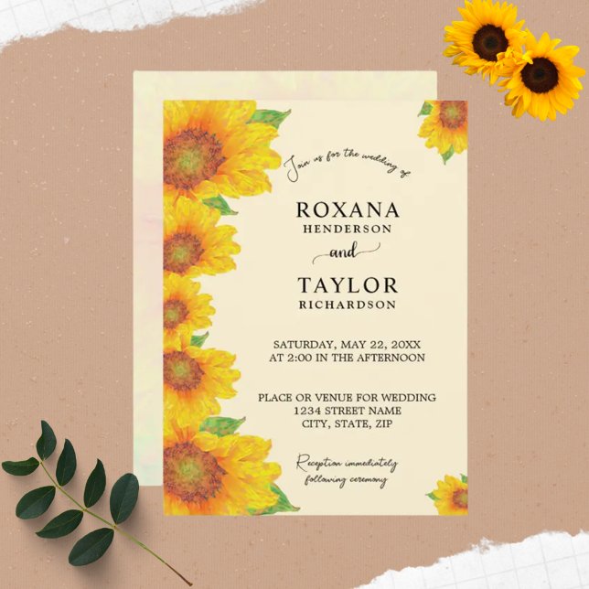 Invitación Boda floral amarillo páintero amarillo giratorio (Subido por el creador)