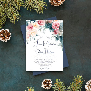 Invitación Boda floral amarillo rosa azul de color de agua de