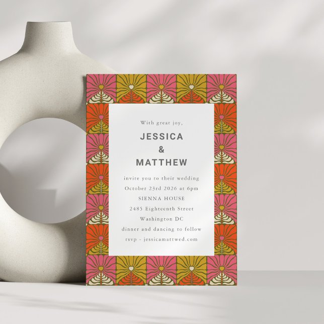 Invitación Boda floral amarillo rosa de los años 70 de Fun Gr (Subido por el creador)