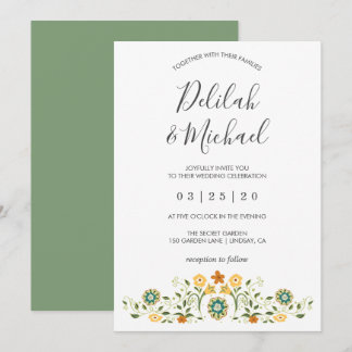 Invitación Boda floral amarillo verde moderno
