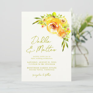 Invitación Boda Floral Amarillo Verde Rústico Manuscrito