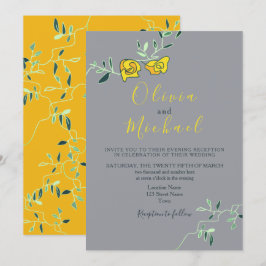 Invitación Boda Floral Amarillo y Gris Mínimo