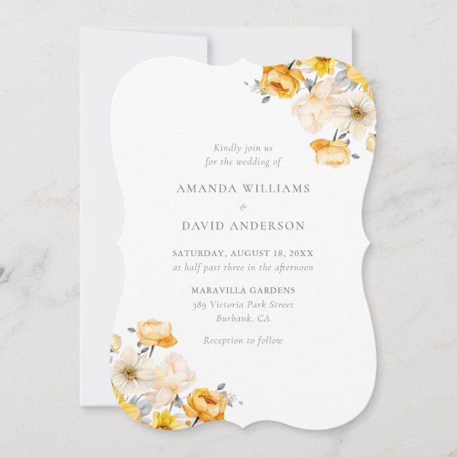 Invitación Boda floral amarillo y rosa (Anverso)