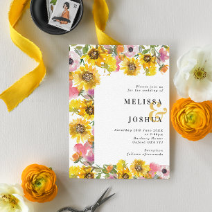 Invitación Boda floral amarillo y rosa negrita