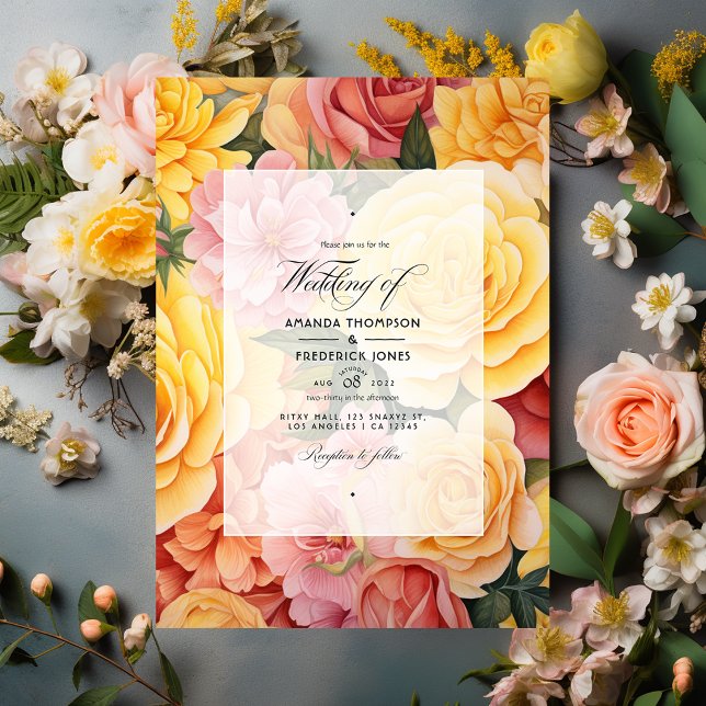 Invitación Boda floral amarillo y Rubor (Subido por el creador)