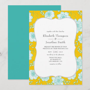 Invitación Boda floral amarillo y Verde azulado