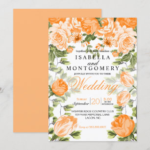 Invitación Boda floral anaranjada botánica
