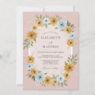 Invitación Boda floral animada de azul polvoriento