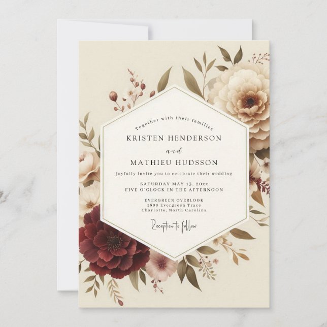 Invitación Boda Floral Antiguo Borgoña (Anverso)