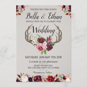 Invitación Boda Floral Antler Suite Deer Hunting Style