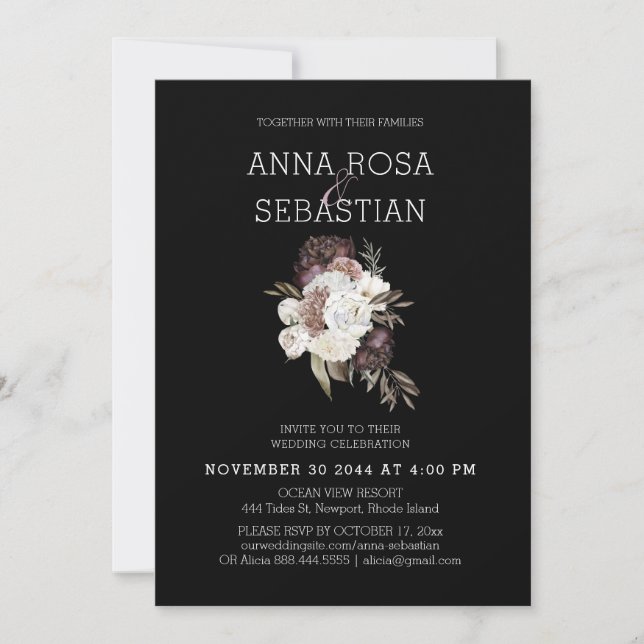 Invitación *~* BODA Floral AR15 Rosa MAROON RSVP +  (Anverso)