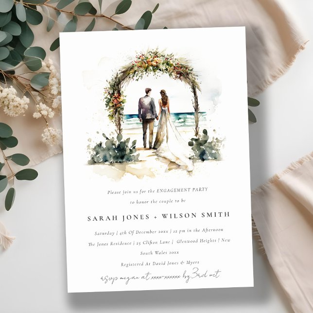 Invitación Boda floral Arch Beach Seascape Engagement (Subido por el creador)