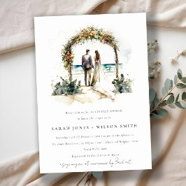 Invitación Boda Floral Arch Beach Seascape Parejas Ducha